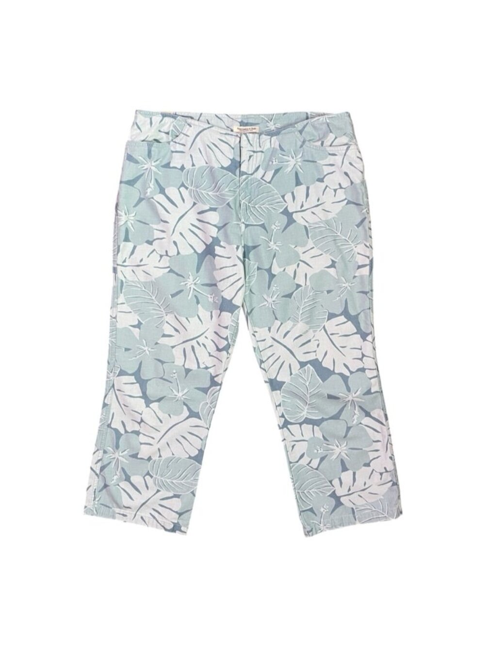 Y2K Abercrombie & Fitch Tropical Leaf Capri Pants Women's 8 US Blue Vintage